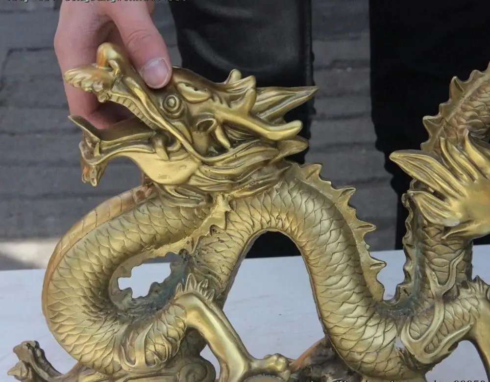 35 см китайская королевская латунная медная Статуэтка фэншуй счастливый Дракон
