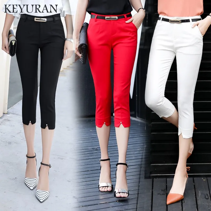 

2020 OL Summer Fashion Beading Women Cotton Casual formal pants Female Skinny Slim Pencil Pants Elastic Capris Plus Size S-XXL