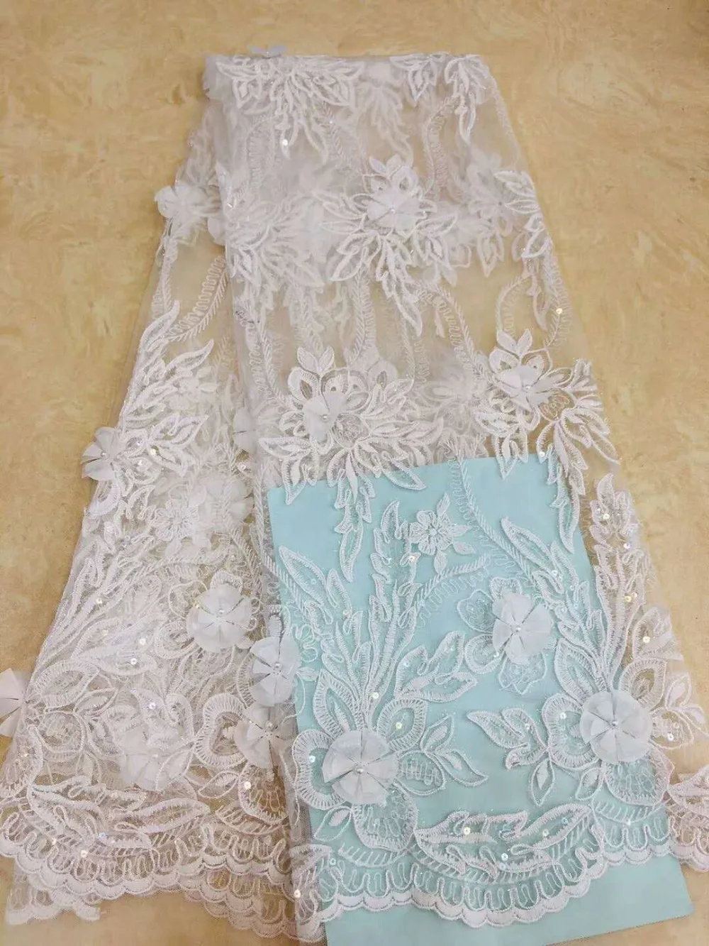 Latest Sequins Design French African Mesh Lace Fabric 3D Flowers Add Beads Embroidery Net Wedding Laces For Bridal | Дом и сад