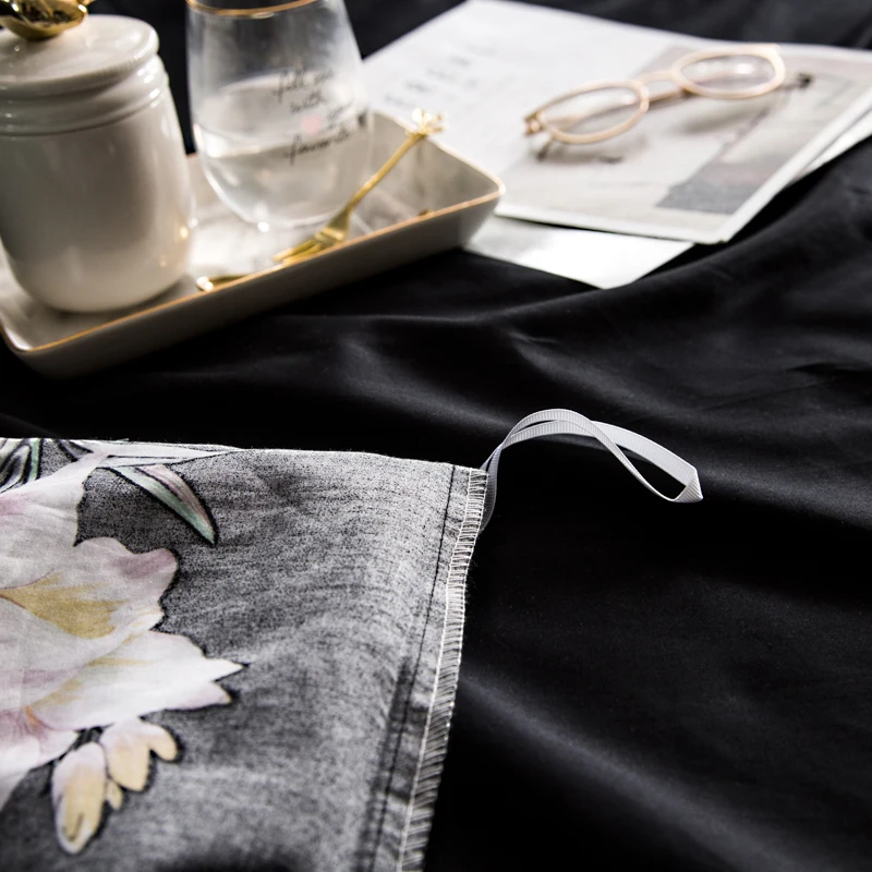 2018 белые цветы черный комплект постельного белья 4 шт Королева Король Размер