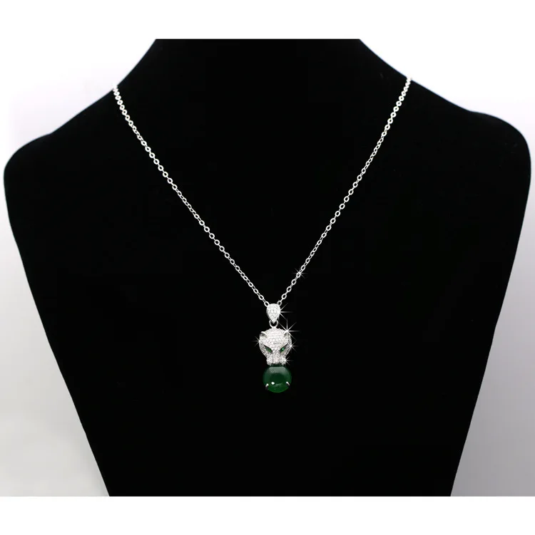 Tousmi леопардовая голова инкрустированный зеленый шар Халцедон подвеска