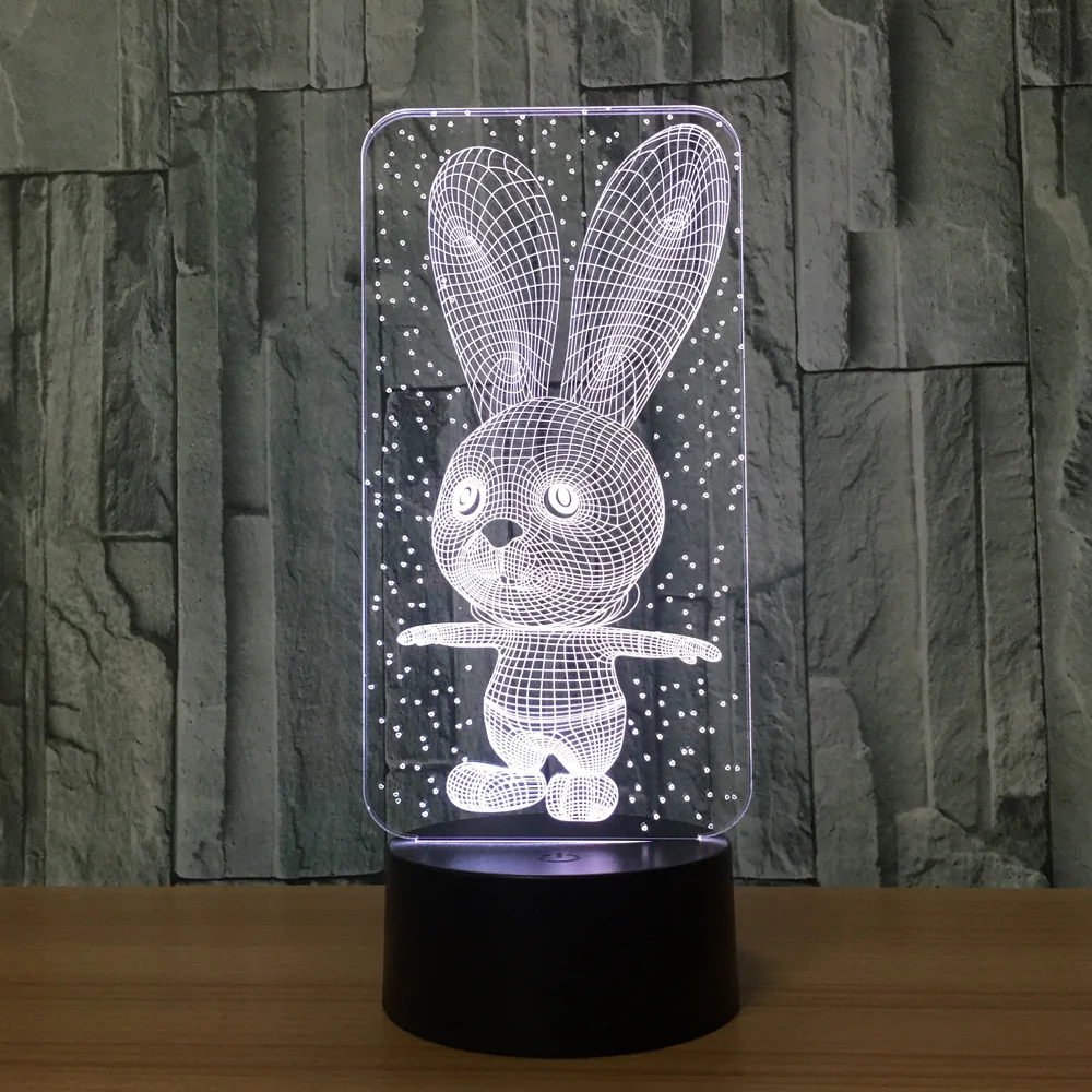 Lovely cartoon rabbit 3D model seven color touch control remote Control visual decoration LED lamp atmosphere gift Z85 | Игрушки и хобби