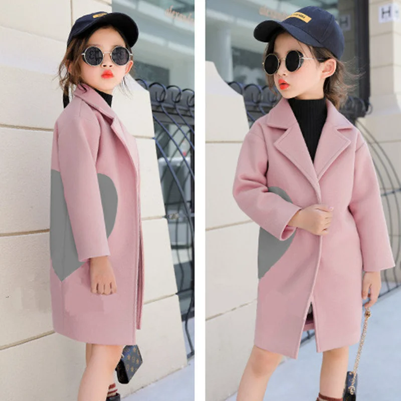 Pink Purple Одежда для девочек; плащ; куртка; Верхняя одежда для детей; Детские ветровки; Верхняя одежда на весну-осень; шерстяное пальто; Мантия с капюшоном - Цвет: Pink Purple