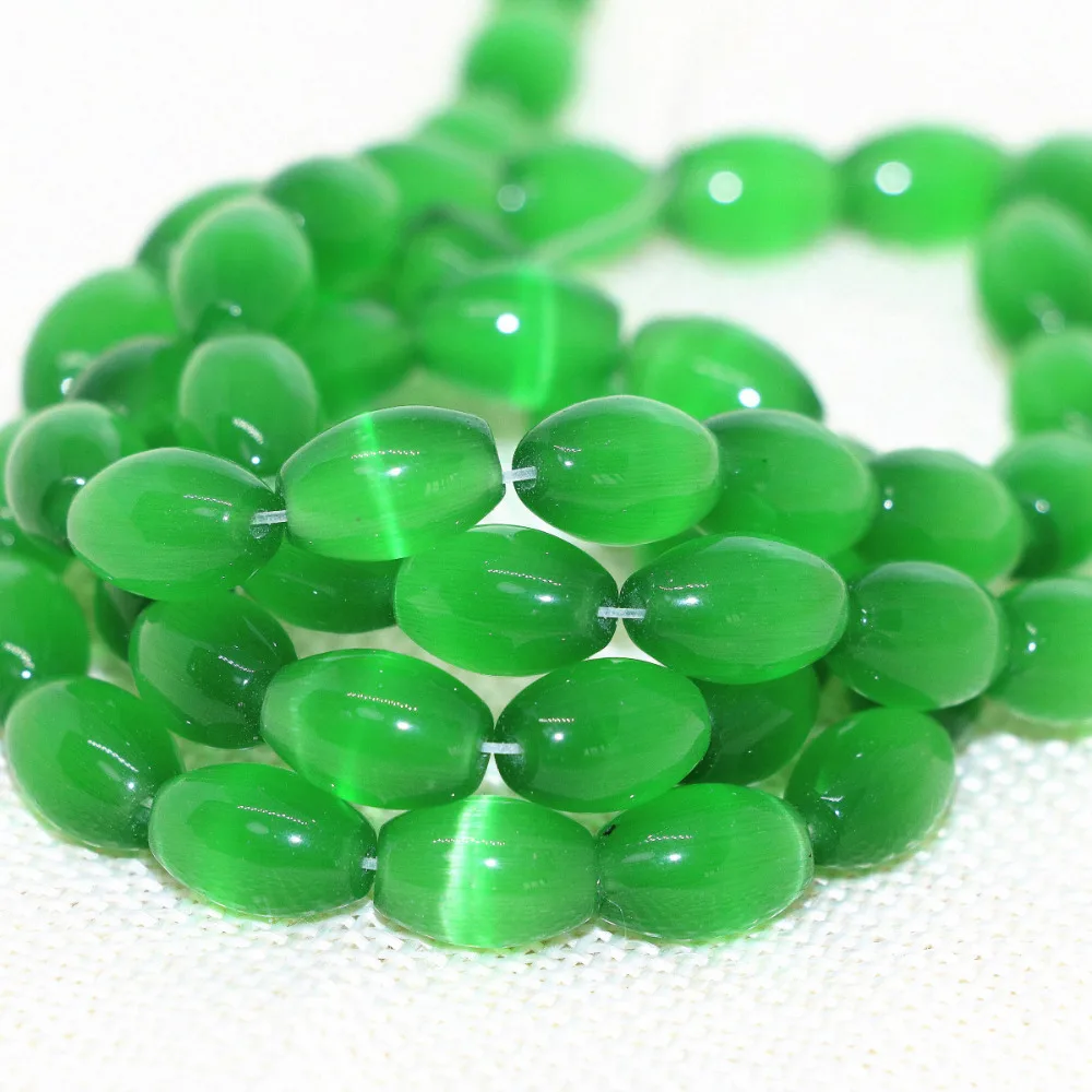 Bohemia dark green opal cat eye rice 8*12mm for making jewelry free shipping loose beads 14inch B1570 | Украшения и аксессуары