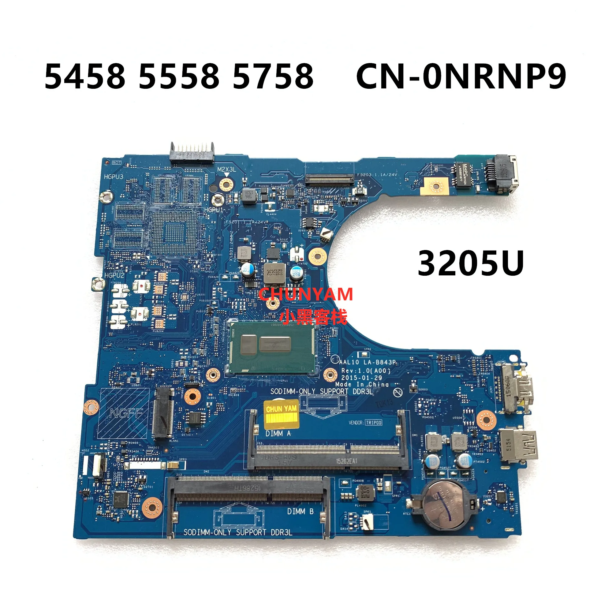 Kefu CN-0NRNP9 NRNP9 для Dell INSPIRON 5458 5558 5758 Материнская плата ноутбука AAL10 LA-B843P REV: 1,0(A00) celeron3205U материнская плата
