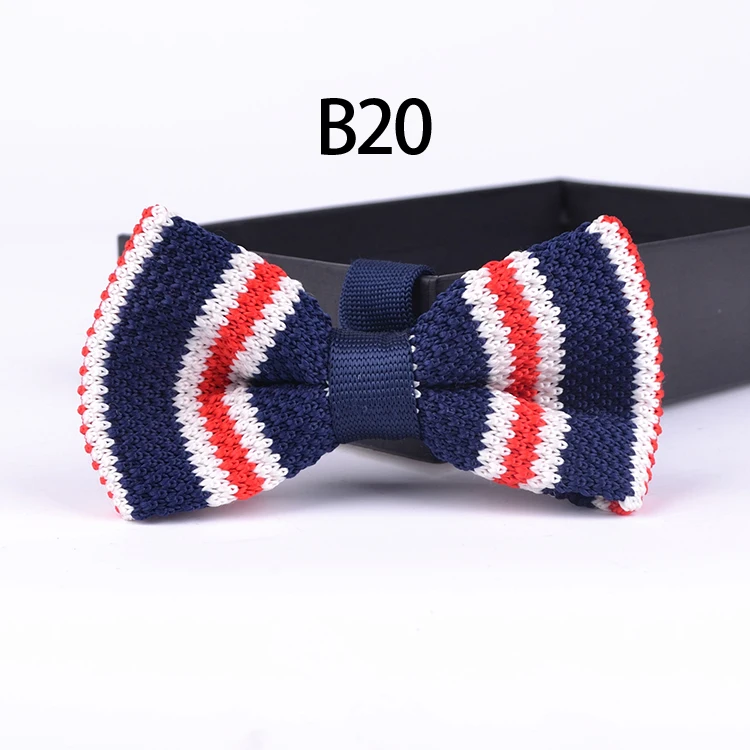 

Stylish Knitted Bowtie Lovely Orange with Blue Striped Butterfly Male Bow Ties Knit Men Tie For Party