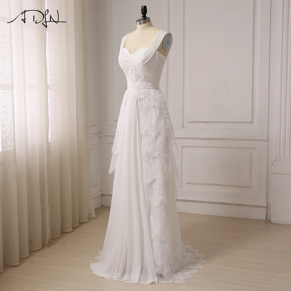 ADLN Cheap A-line Wedding Dresses Chiffon and Lace Sweetheart Pleats Beach Bridal Wedding Gowns Vestido De Noiva New Arrival