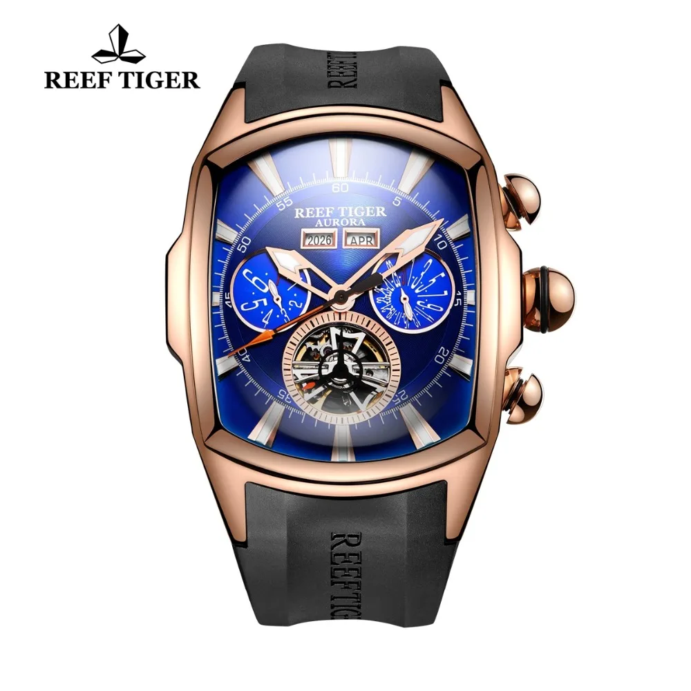 Спортивные часы Reef Tiger мужские светящиеся аналоговые механические Tourbillon