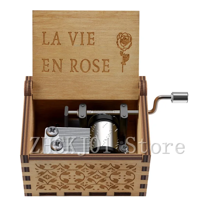 Деревянная резьба ручной работы Music Box La vie en rose тема музыкальная шкатулка
