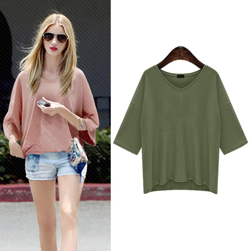 Женская футболка размера плюс с коротким рукавом и v образным вырезом