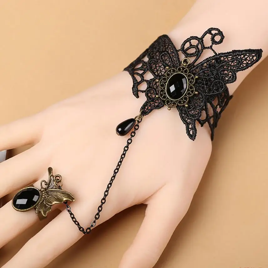 Черный кружевной браслет с бабочками готические украшения|lace bracelet|bracelet gothicbracelet
