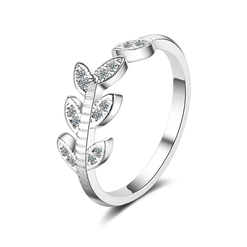 

Fashion Silver Plated Ring For Women Accessories Vintage Crystal Leaf Girls Finger Rings For Lady Jewelry Wedding Trend