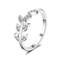fashion silver plated ring for women accessories vintage crystal leaf girls finger rings for lady jewelry wedding trend