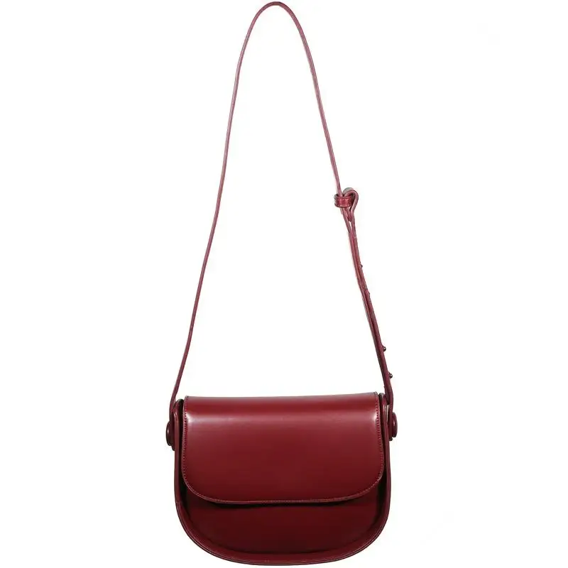

2020 new red wine half saddle bag Xiekua package simple retro matte single shoulder bag