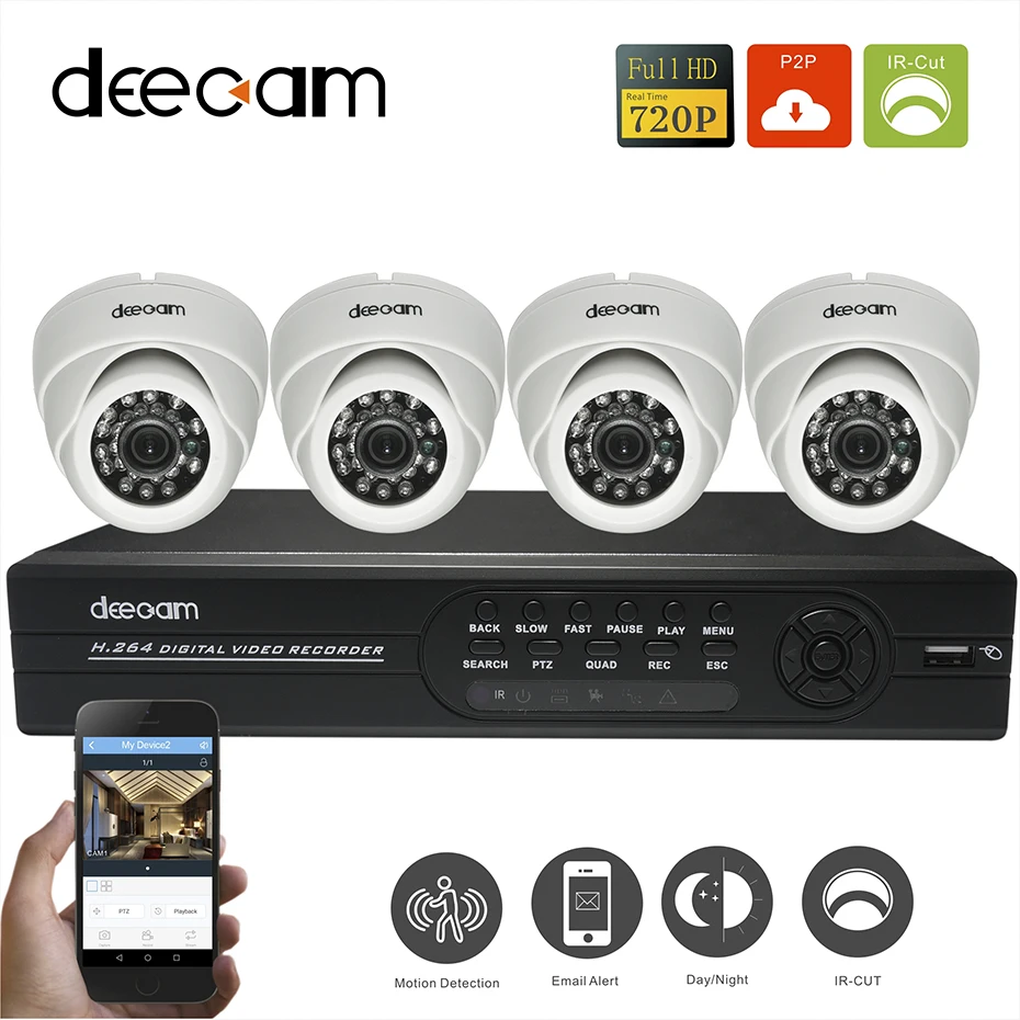 Deecam HD 720 P 1.0MP HDMI ВИДЕОНАБЛЮДЕНИЯ Системы 4CH AHD DVR комплект 1280*720 Крытый 1200 ТВЛ Камеры