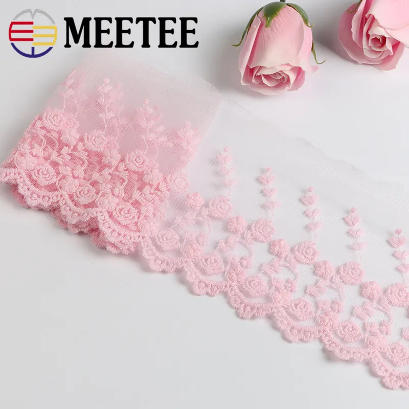 Новинка MEETEE 5 ярдов розовая кружевная Цветочная вышивка Текстиль и аксессуары