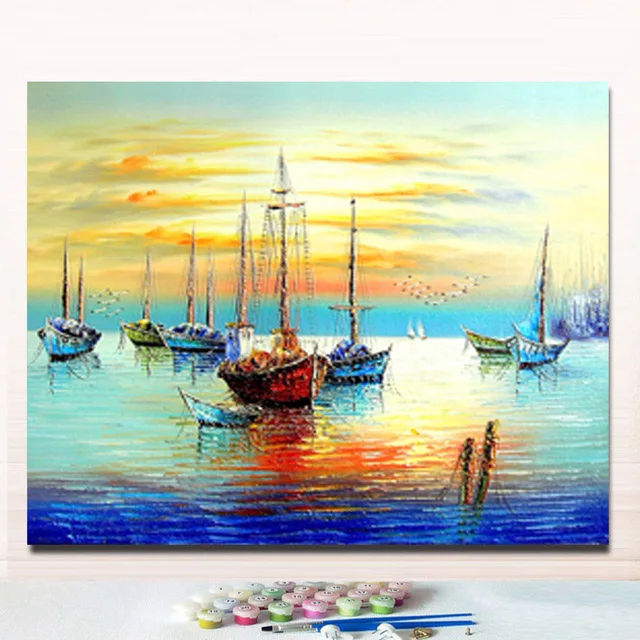 

DIY paintings by numbers colorful Seascape sailboat pictures paints by numbers with colors on canvas 40x50 framed or frameless