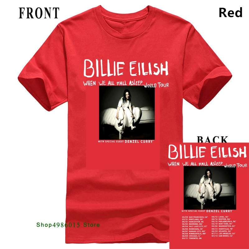 Billie Eilish World Tour, футболка со специальным гостем, DENZEL CURRY, размеры S-3XL, хлопковая футболка, модная - Цвет: Красный