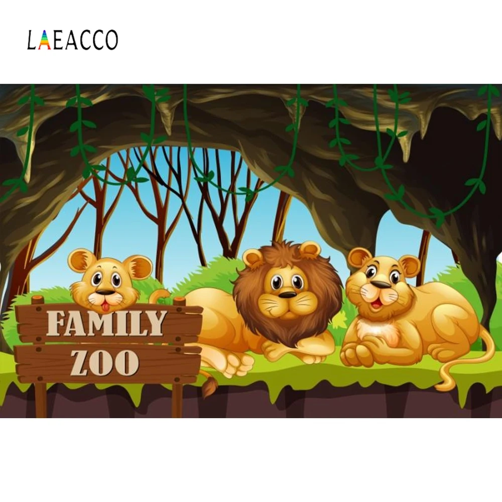 Laeacco лес джунгли животные Лев Дерево отверстие день рождения фотографии фоны