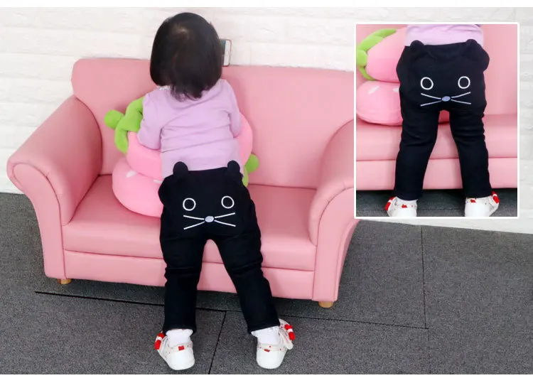 Зимние детские леггинсы с милым котом мягкие теплые хлопковые штаны для