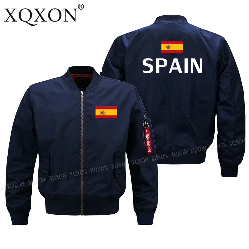 XQXON-Горячая Распродажа, Испанский флаг, дизайн, военный стиль, пилот, куртка-бомбер, модные повседневные мужские куртки, пальто J196 - Цвет: Dark blue thin