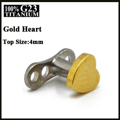 Gold Heart 1 шт. Титан база циркон, луна, звезда, сердце, опал, цветок топ микродермальный Якорь Пирсинг Циркон Топы корректирующие кожи Diver пирсинг - Окраска металла: Gold Heart