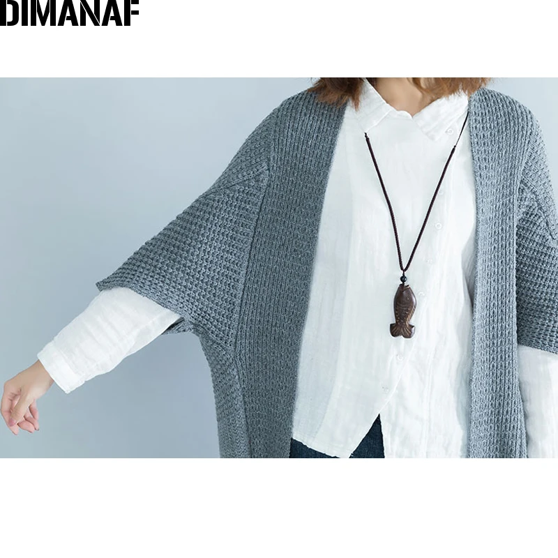 Женский длинный вязаный кардиган DIMANAF однотонный серый Свитер оверсайз