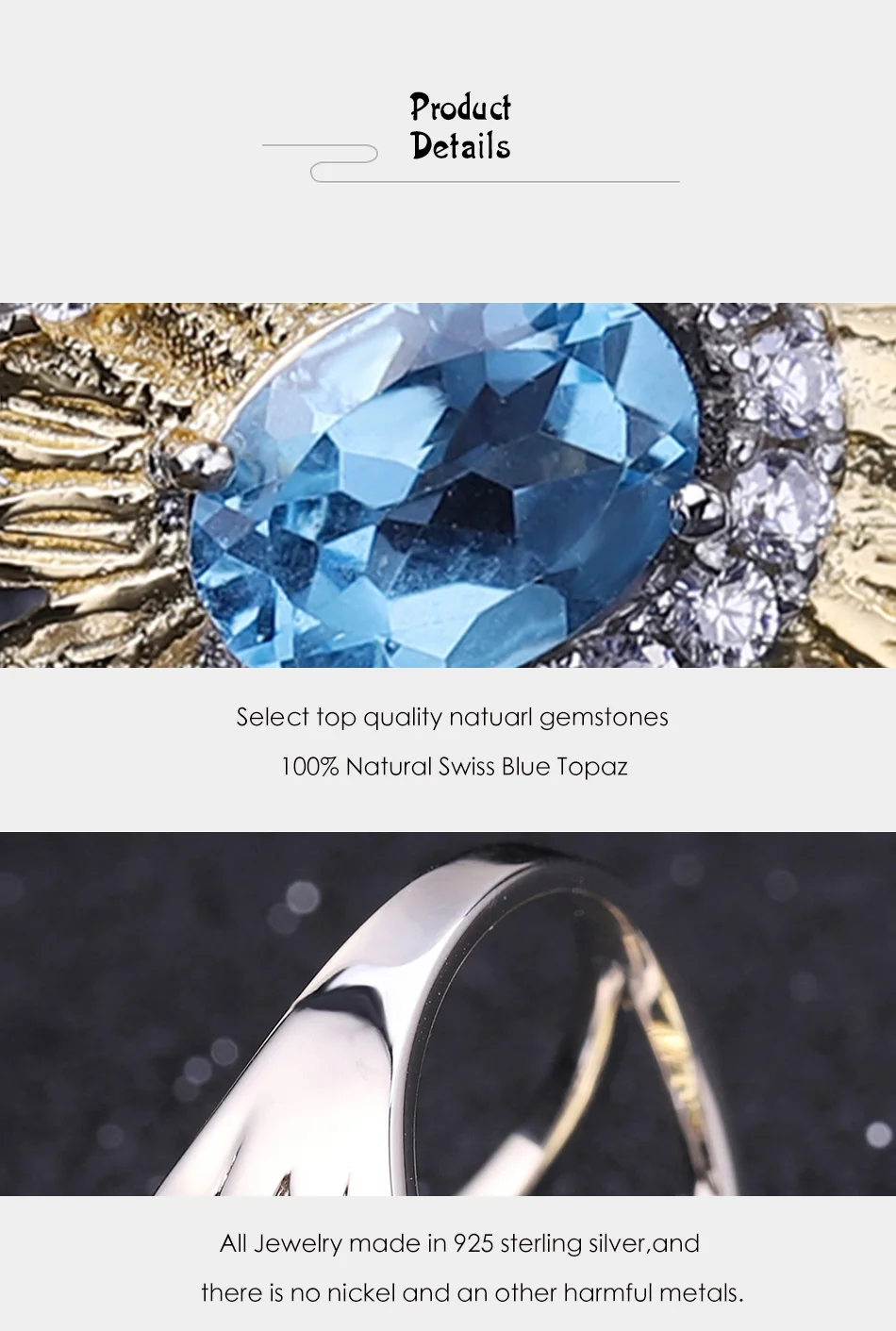 GEM'S BALLET 1.00Ct натуральный Швейцарский Голубой Топаз кольца с подсолнечником ювелирные украшения 925 пробы Серебряное кольцо ручной работы для женщин Bijoux