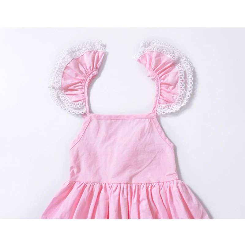 

Baby Girl Dress Cute Ball Gown Children Dresses Lace Pink Flying Sleeve Kids Birthday Cotton Sleeveless Girls Princess Dress