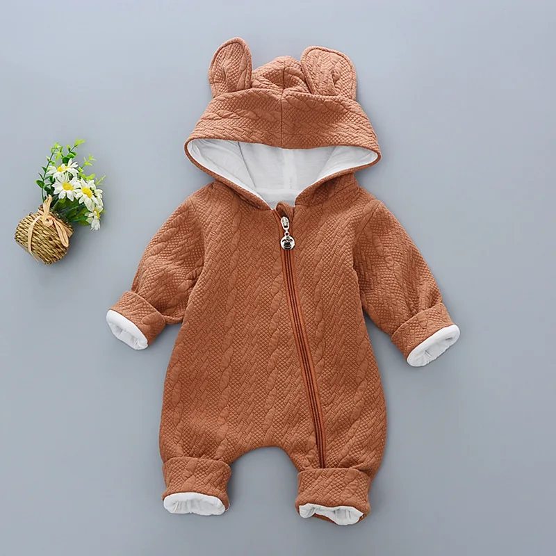 Детские комбинезоны зимние с капюшоном милым кроликом и длинными рукавами для