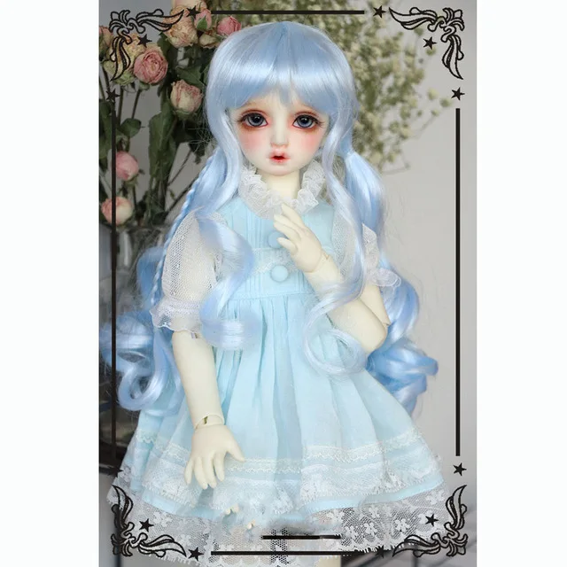 Allaosify волос 1/3 1/4 1/6 1/8 bjd парик имитация мохер двойной хвост длинные волос, волнистые, волосы для куклы - Цвет: Синий