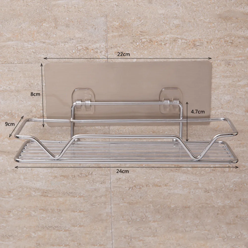 Bathroom Rack Shelf Stainless Steel Wall Mounted Adhesive Storage No Drilling Shampoo Holder Kitchen | Обустройство дома