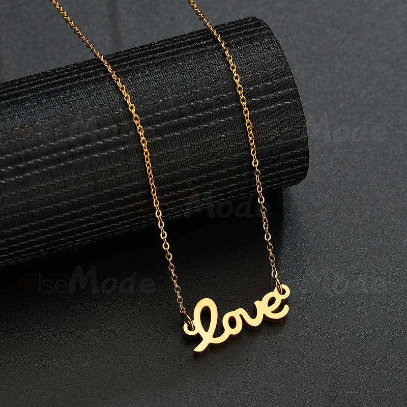 ELSEMODE золотые подвески с надписью Love ожерелья из нержавеющей стали
