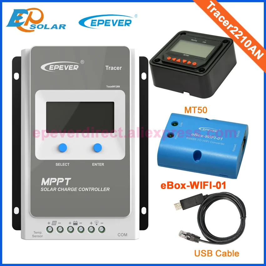 MPPT 20A солнечный регулятор Tracer2210AN с MT50 дистанционный метр wifi функция и USB кабель|solar