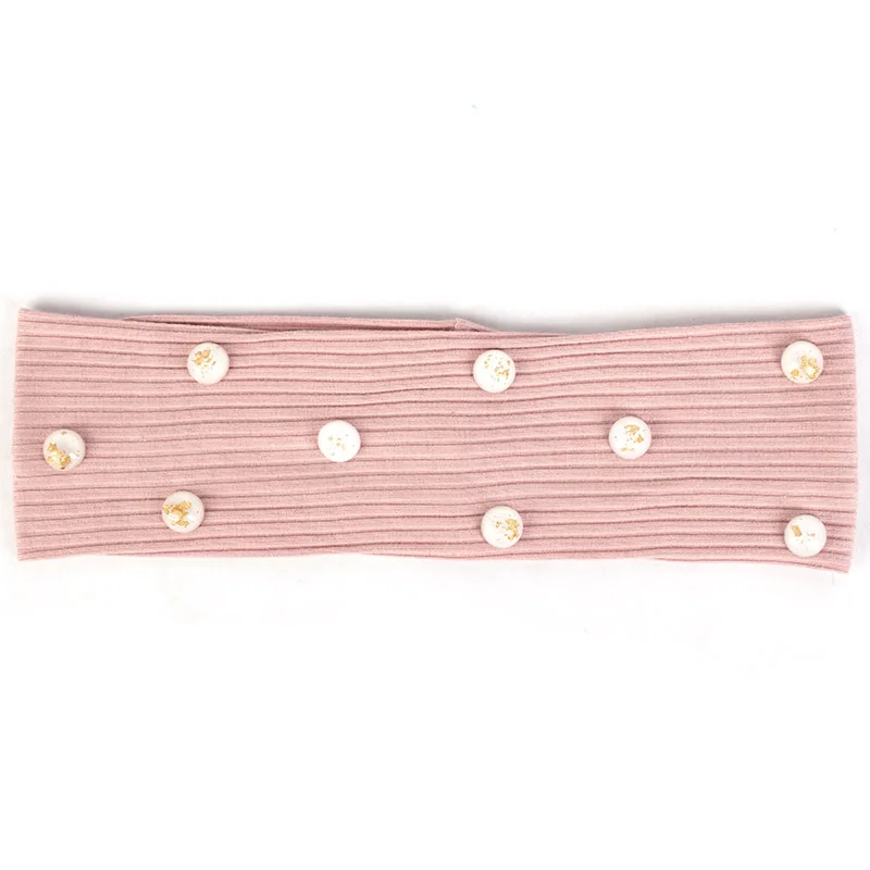 Pink White Новые модные женские ребристые повязки для волос золотые фольги круглые бусины аксессуары для девочек женские плоские эластичные повязки на голову полосатые тюрбан DZ778 - Цвет: Pink White