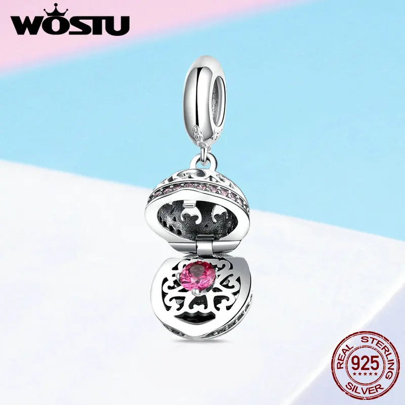 WOSTU, новая коллекция, 925 пробы, серебро, коробка желаний, сердце, CZ, болтаются, талисманы, подходят для браслета и ожерелья, подвеска, ювелирные изделия CQC990