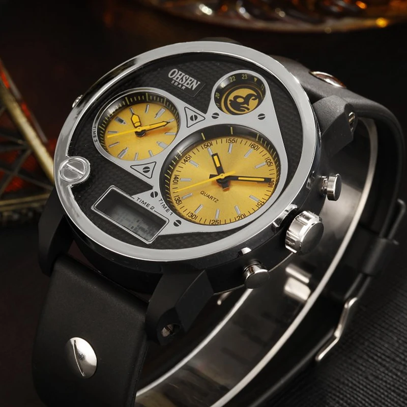Новинка OHSEN Цифровые кварцевые электронные мужские модные наручные часы Желтый