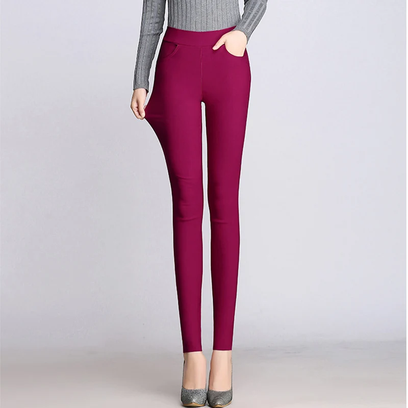 Штаны яркого цвета женские высокие эластичные леггинсы 2019 черные синие белые