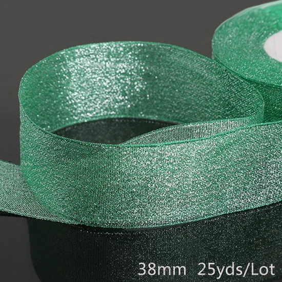 Peacock Green Металлическая лента из органзы, лента для украшения свадебной вечеринки, подарочная упаковка, рождественские ленты, материал ручной работы(25 ярдов 38 мм - Цвет: Peacock Green