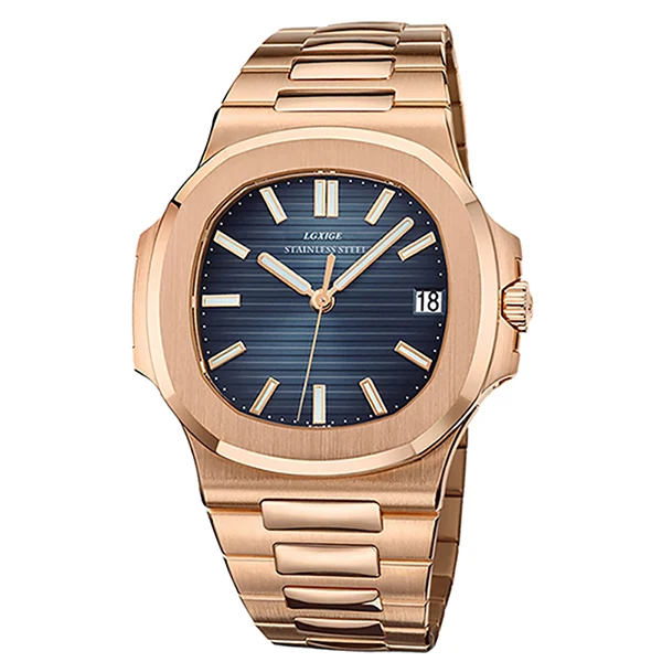 LGXIGE patek Топ Элитный бренд Модные мужские Бизнес часы водостойкие наручные часы нержавеющая сталь Relogio Masculino - Цвет: Rose blue
