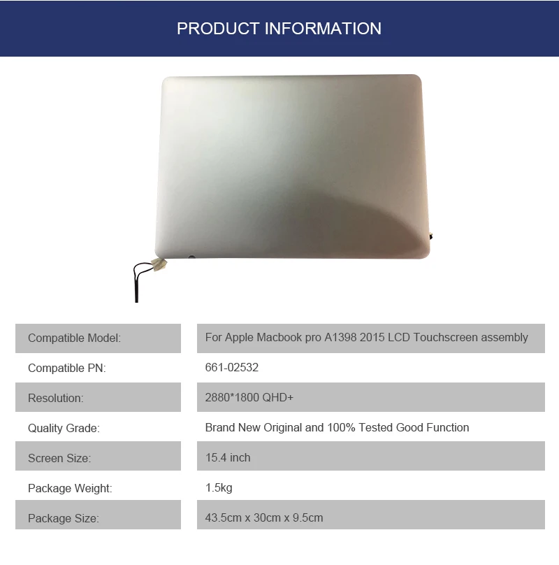 MEIHOU для Apple Macbook Pro A1398 ЖК-экран в сборе 15,4 дюймов 661-02532 ЖК-экран 2880*1800 QHD+ сборка сенсорного экрана