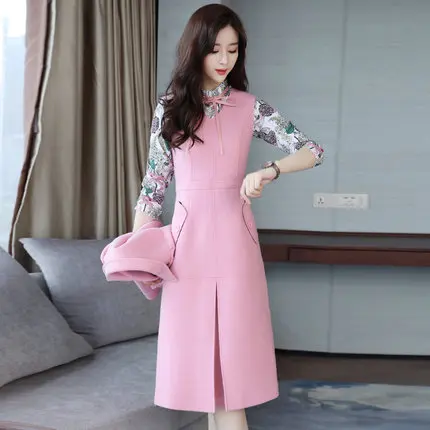 Новинка Осень зима 2019 женское модное приталенное шерстяное платье из трех