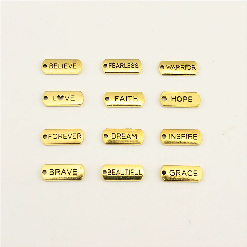 10 шт. ювелирные изделия женские Старые золотые буквы доверие надеюсь Blessed Tag Шарм