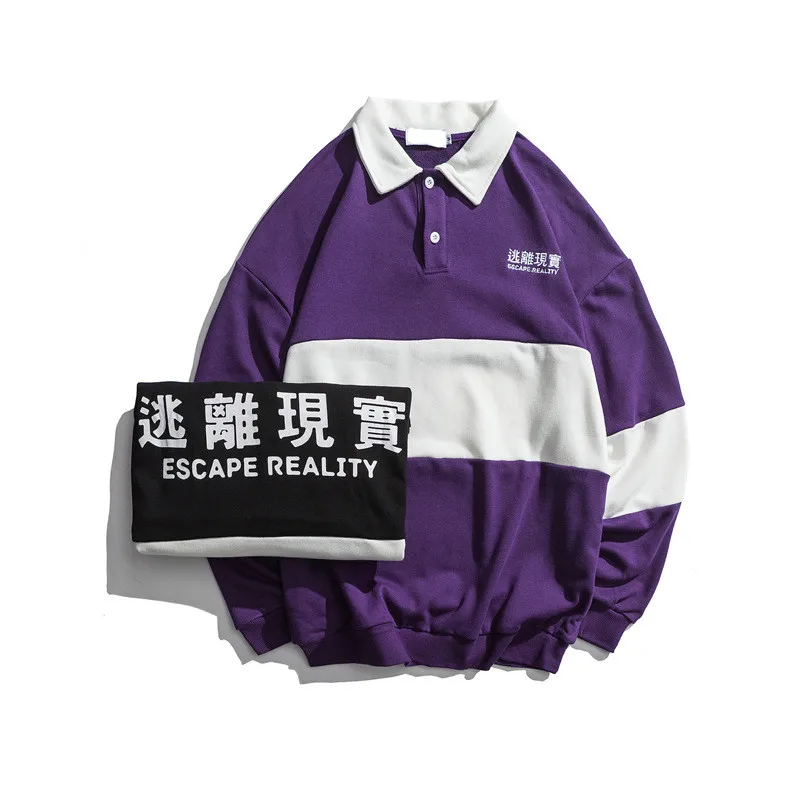 

Japanese Harajuku Polo Collar Emboridery Sweatshirt for Men Urban Boys Streetwear Hip Hop Aesthetic Graphic Sweatshirts