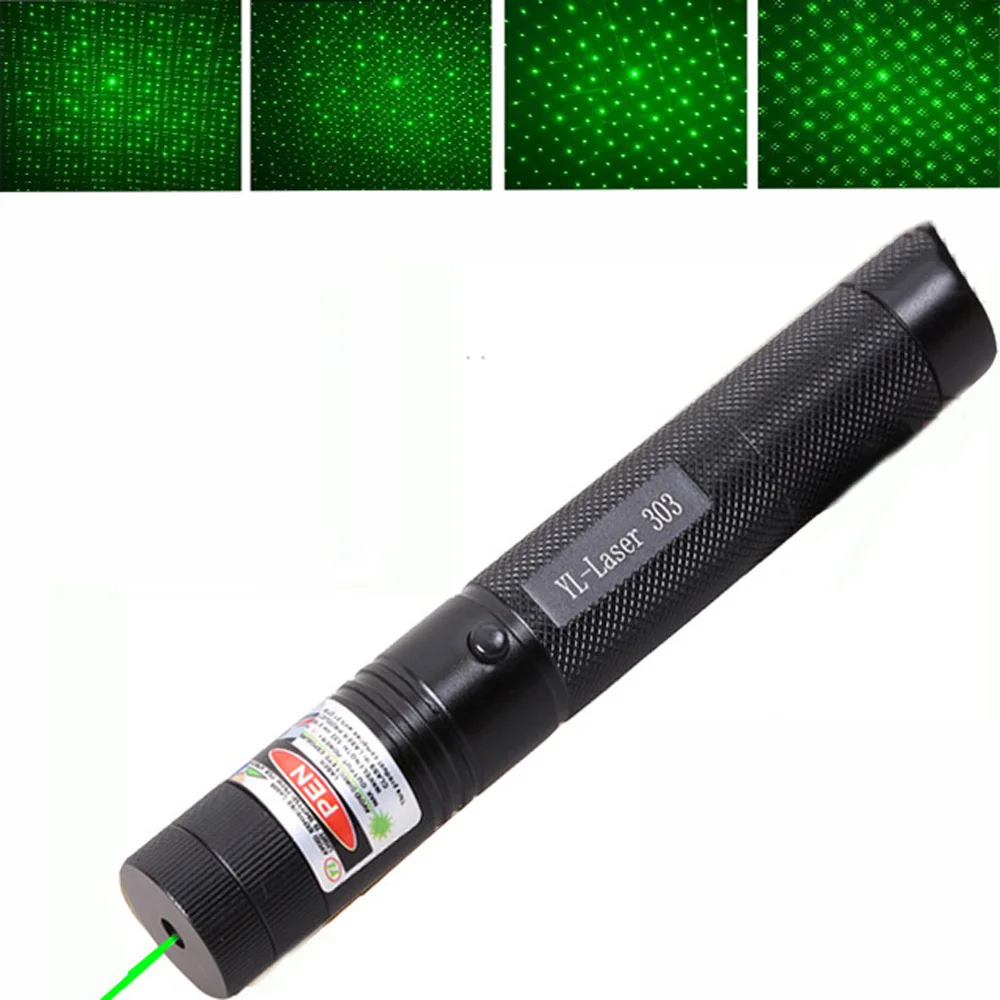 green laser 303 Green Laser Pointer Red Laser Blue Pointer Sight Powerful Device Adjustable Focus Lazer 303, Choose Charger& 18650 Battery - Color: green laser
