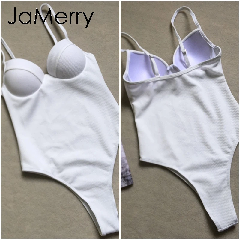 JaMerry, сексуальные цельные боди, женские стринги с бретельками, женское бикини, купальник, пуш-ап, пляжные одноцветные летние купальники