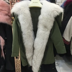 SQXR мех натуральный Лисий мех пальто зима вся кожа натуральный Лисий мех пальто парка мех - Цвет: Армейский зеленый