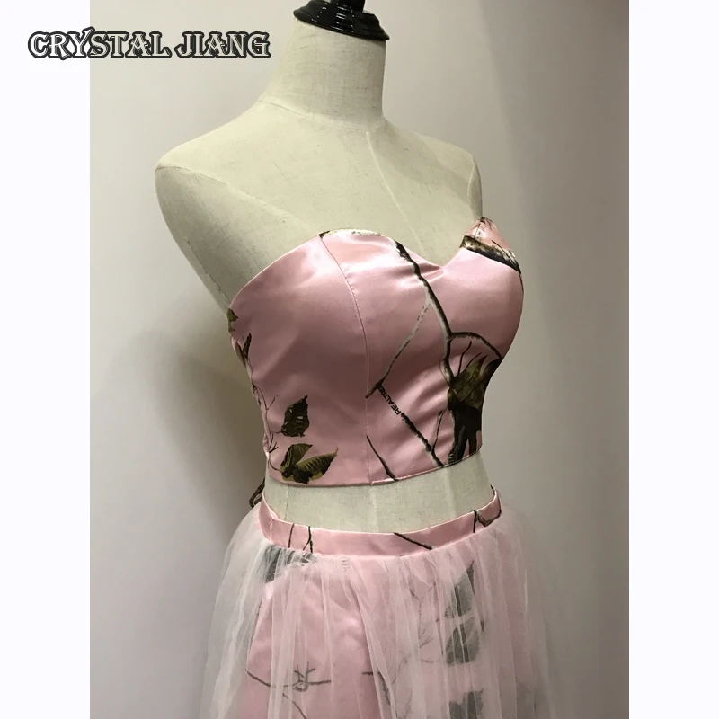 Короткое Розовое цветочное камуфляжное платье подружки невесты из двух частей