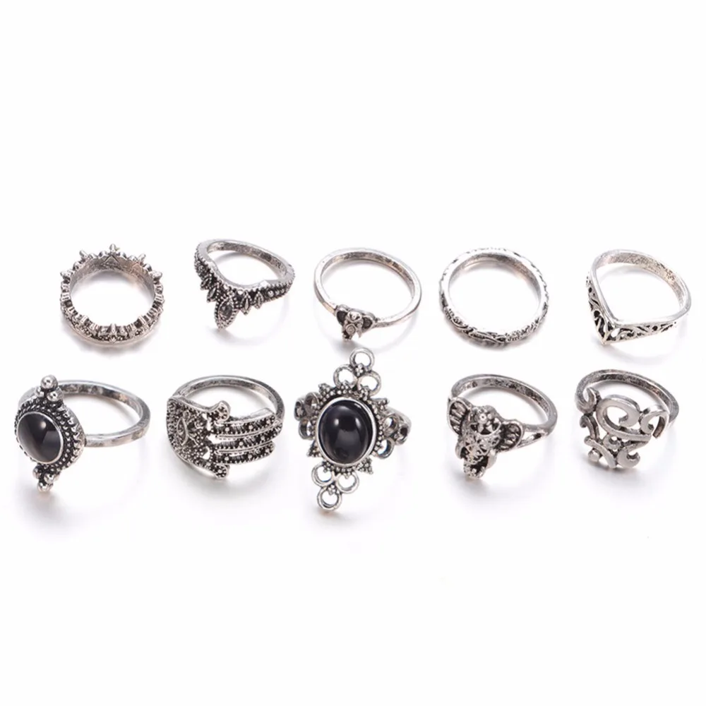 10 шт./партия женские богемные кольца в форме короны слона полые геометрические