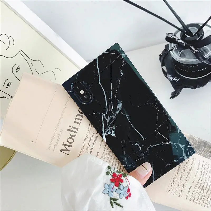Fashion Glossy Square Phone Case For iPhone 11 Pro Max XS XR X 6 6S 7 8 Plus Marble Stone Pattern Soft Cover |